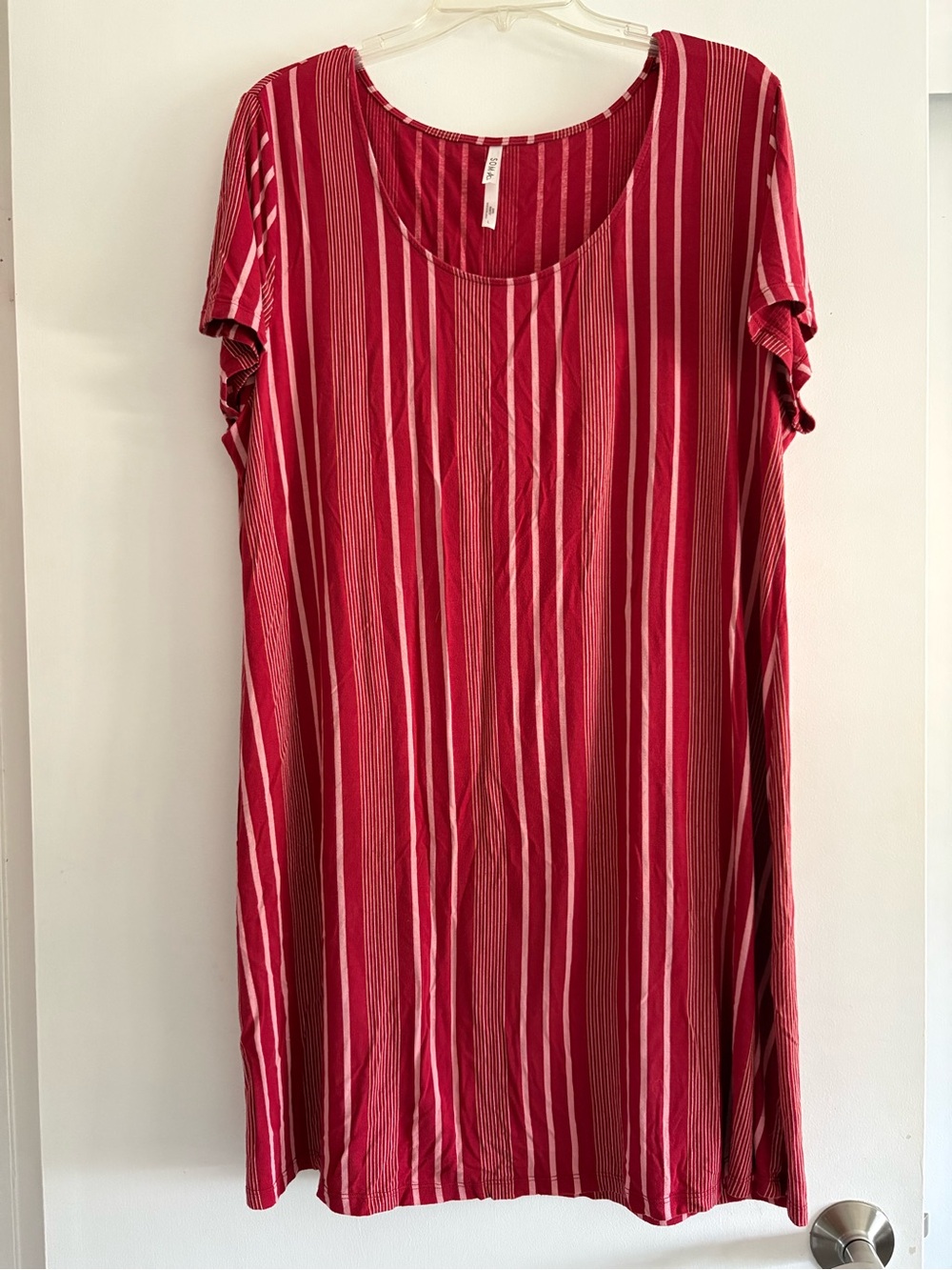 Soma Cool Nights Women’s Red Striped Short Sleeve Scoop Neck Nightshirt
